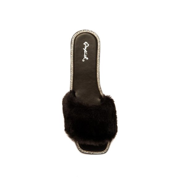 *SALE! Black Faux Fur Embellished Sandals - Picture 3 of 8